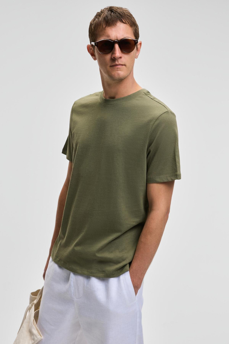 MOCASSIN Erkek %100 Pamuk Baskılı Relaxed Fit Yuvarlak Yaka Kısa Kollu Haki T-Shirt