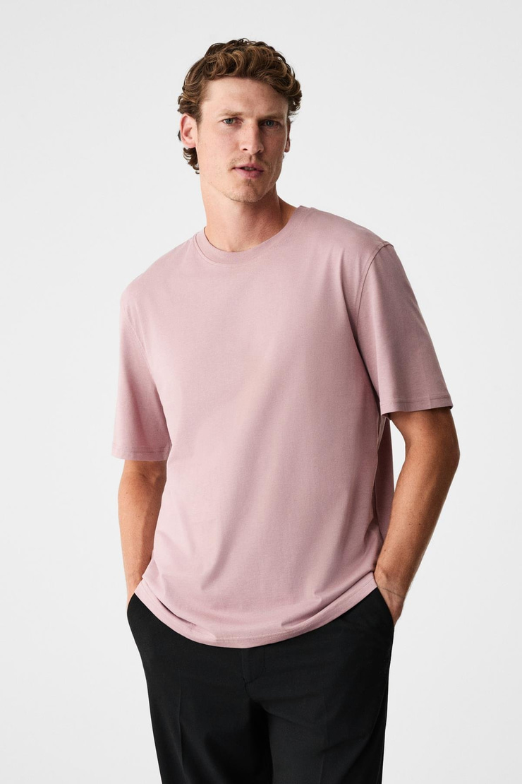 MOCASSIN Erkek %100 Pamuk Baskılı Relaxed Fit Yuvarlak Yaka Kısa Kollu Koyu Pembe T-Shirt