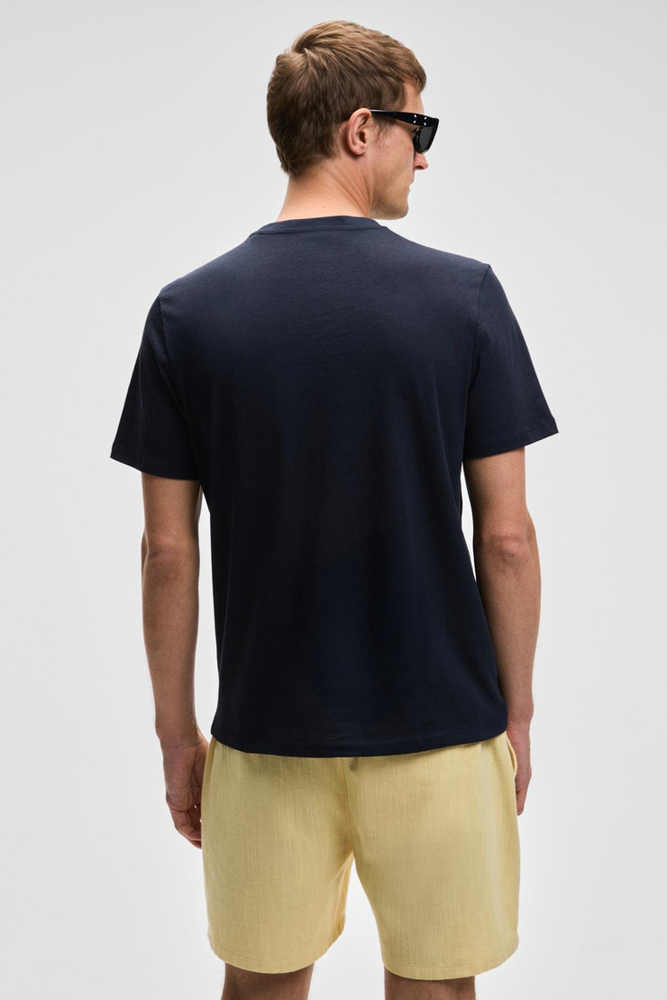 MOCASSIN Erkek %100 Pamuk Baskılı Relaxed Fit Yuvarlak Yaka Kısa Kollu Lacivert T-Shirt