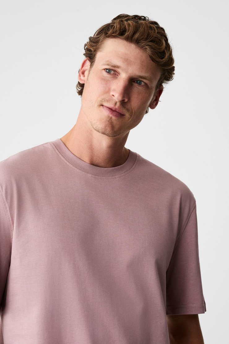 MOCASSIN Erkek %100 Pamuk Baskılı Relaxed Fit Yuvarlak Yaka Kısa Kollu Koyu Pembe T-Shirt