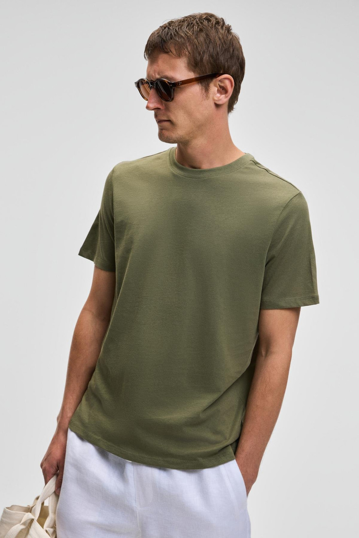 MOCASSIN Erkek %100 Pamuk Baskılı Relaxed Fit Yuvarlak Yaka Kısa Kollu Haki T-Shirt