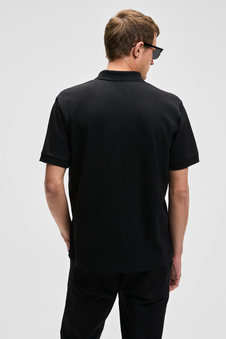 MONAGHAN Erkek Polo Yaka Relaxed Fit Patlı Düğmeli Kısa Kollu Siyah T-Shirt