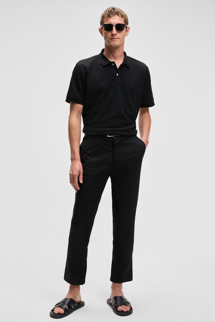 MONAGHAN Erkek Polo Yaka Relaxed Fit Patlı Düğmeli Kısa Kollu Siyah T-Shirt