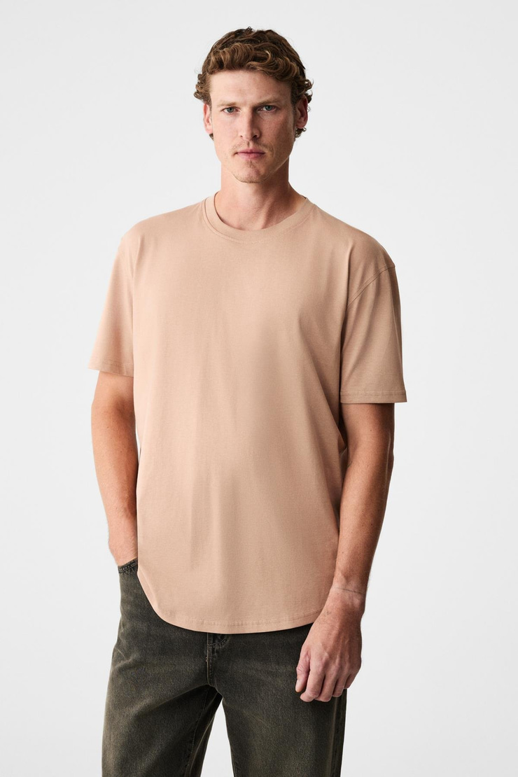 MONO Erkek Organik Pamuklu Bisiklet Yakalı Kısa Kollu Regular Fit Somon T-Shirt