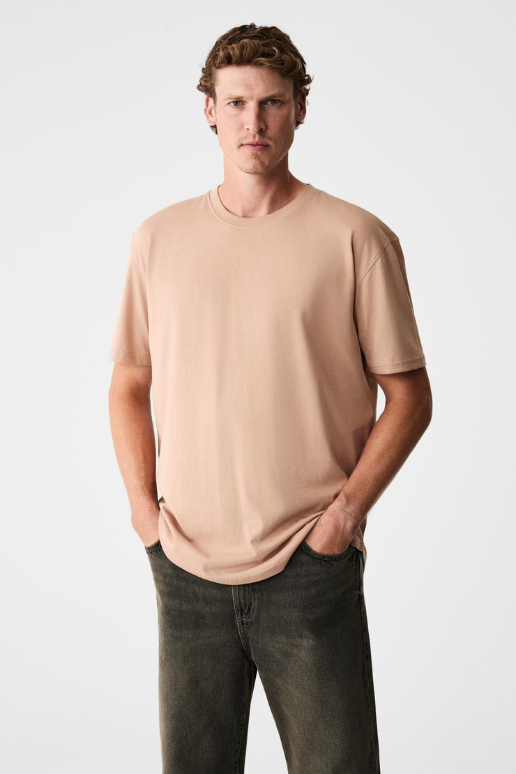 MONO Erkek Organik Pamuklu Bisiklet Yakalı Kısa Kollu Regular Fit Somon T-Shirt