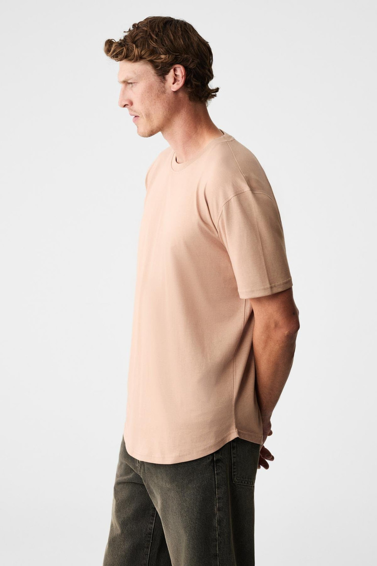 MONO Erkek Organik Pamuklu Bisiklet Yakalı Kısa Kollu Regular Fit Somon T-Shirt