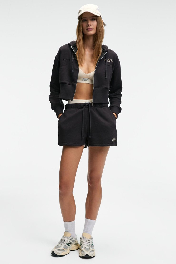 MOREVA Kadın Nakışlı Rahat Antrasit Şort