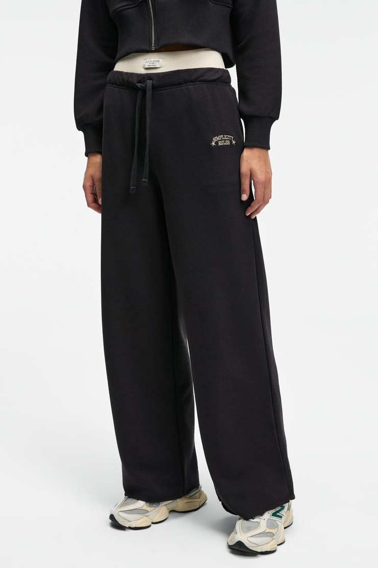 MORVELLA Kadın Nakışlı Regular Fit Antrasit Eşofman Altı