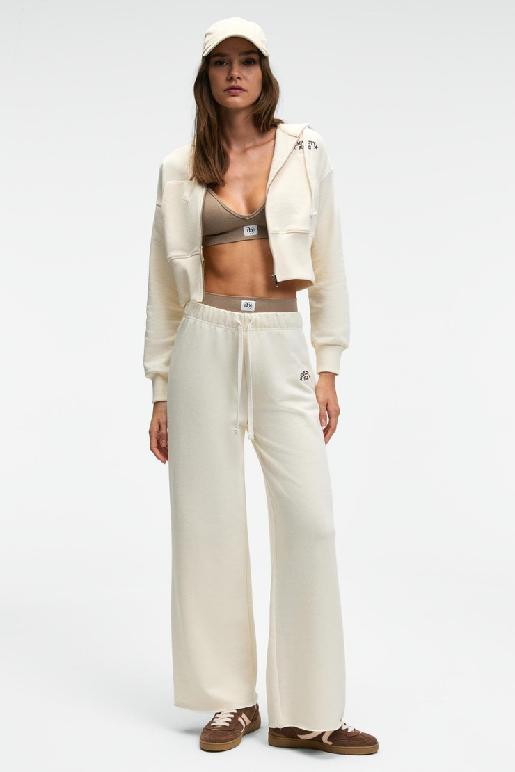 MORVELLA Kadın Nakışlı Regular Fit Ekru Eşofman Altı