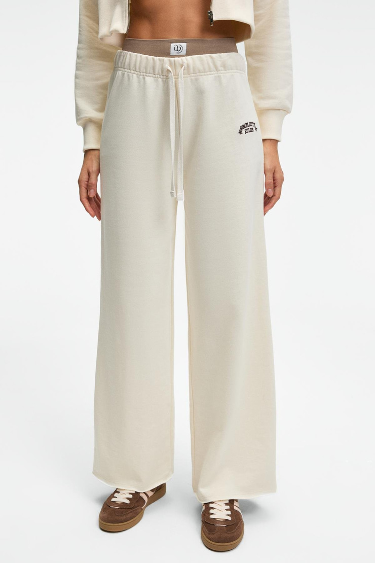 MORVELLA Kadın Nakışlı Regular Fit Ekru Eşofman Altı