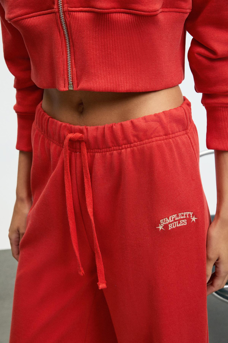 MORVELLA Kadın Nakışlı Regular Fit Kırmızı Eşofman Altı