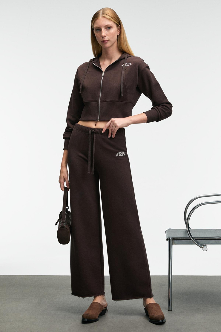 MORVELLA Kadın Nakışlı Regular Fit Koyu Kahverengi Eşofman Altı