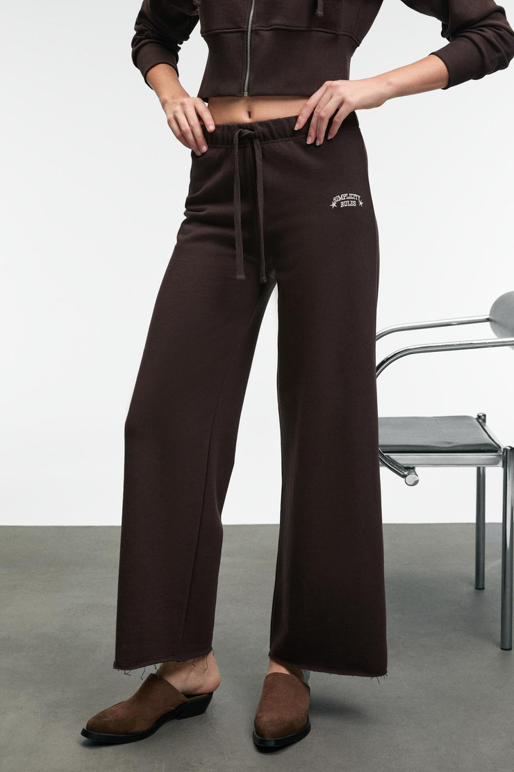 MORVELLA Kadın Nakışlı Regular Fit Koyu Kahverengi Eşofman Altı