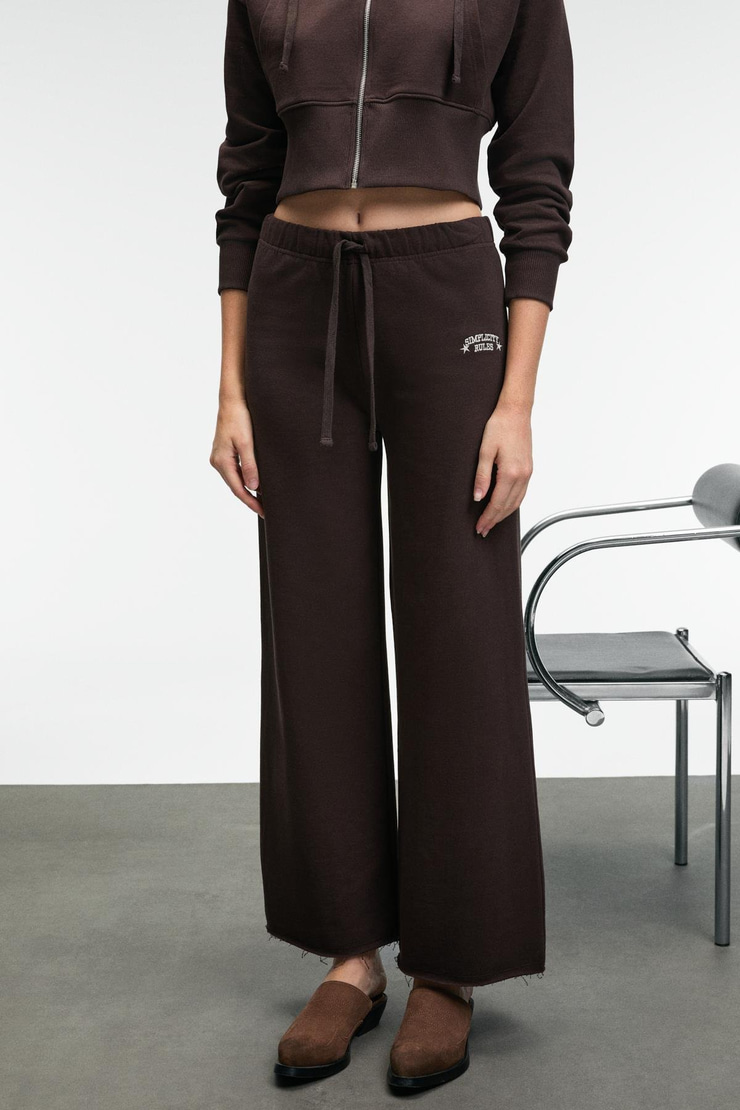 MORVELLA Kadın Nakışlı Regular Fit Koyu Kahverengi Eşofman Altı