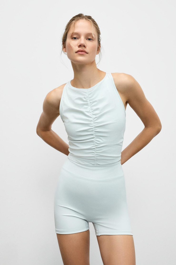 MOVEXA Kadın Esnek Ve Yumuşak Dokulu Yuvarlak Yakalı Önü Büzgülü Sırtı Halter Gri Büstiyer