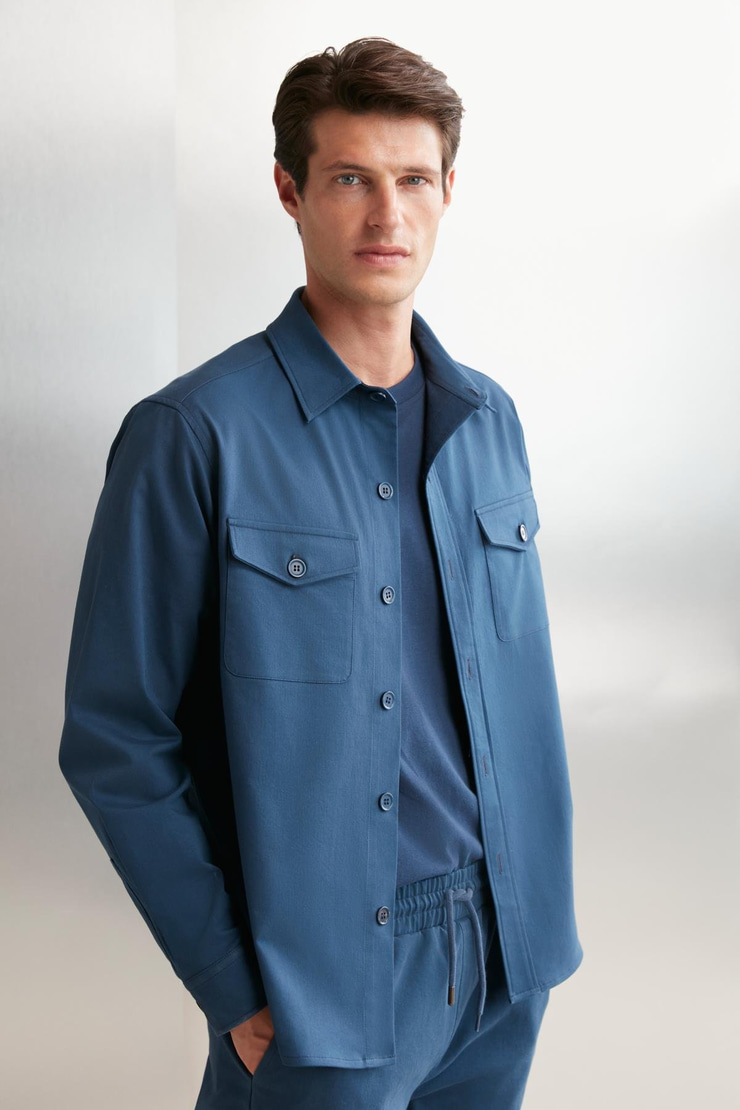 NADER  Regular Mavi Tekli Ceket