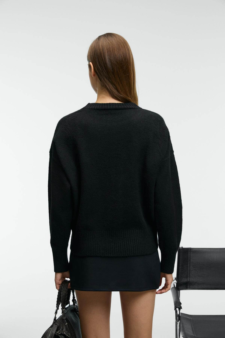 NANNA Kadın Oversize Fit Yumuşacık Kaşmir Tuşesinde Bisiklet yaka Kalın Triko Siyah Kazak