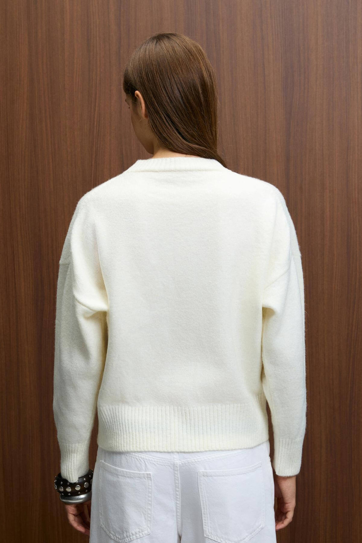NANNA Kadın Oversize Fit Yumuşacık Kaşmir Tuşesinde Bisiklet yaka Kalın Triko Ekru Kazak