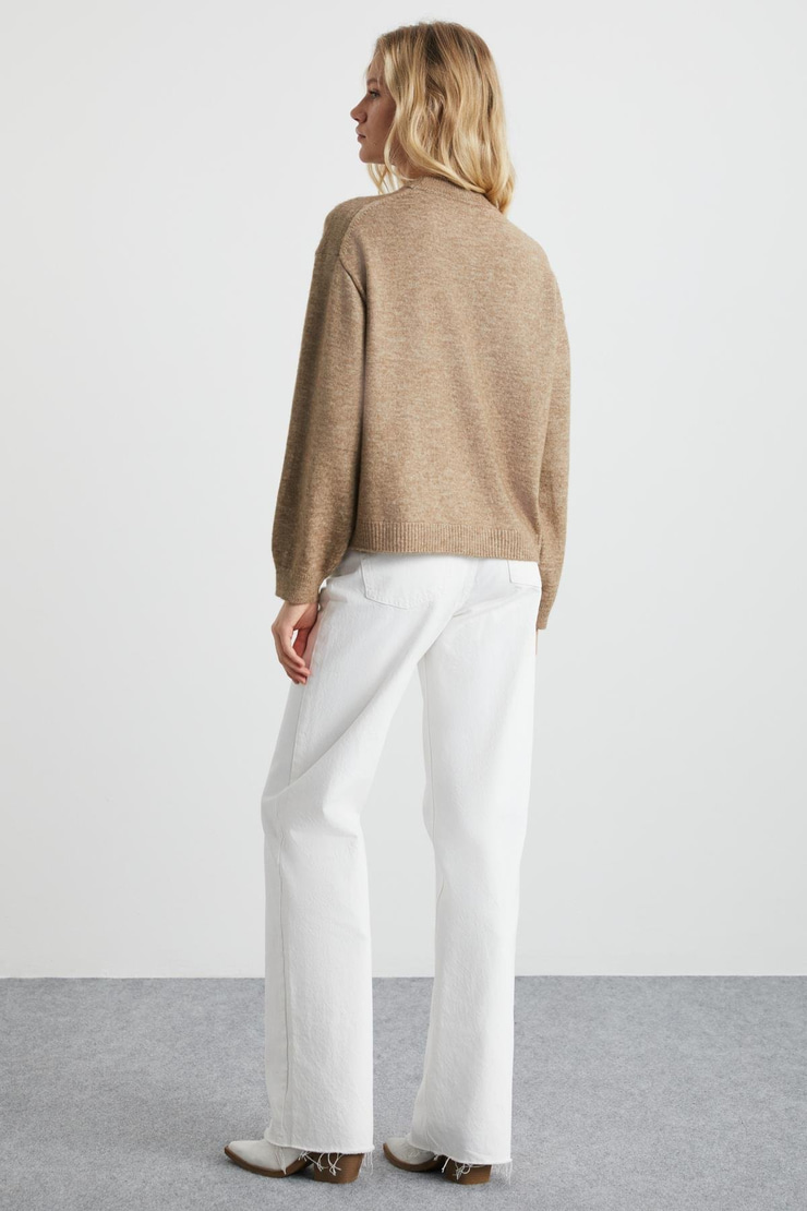 NANNA Kadın Oversize Fit Yumuşacık Kaşmir Tuşesinde Bisiklet yaka Kalın Triko Bej Kazak