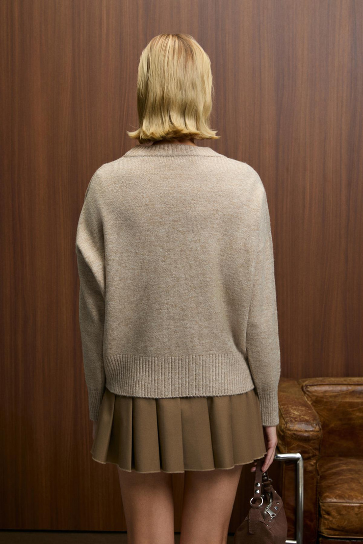 NANNA Kadın Oversize Fit Yumuşacık Kaşmir Tuşesinde Bisiklet yaka Kalın Triko Bej Kazak