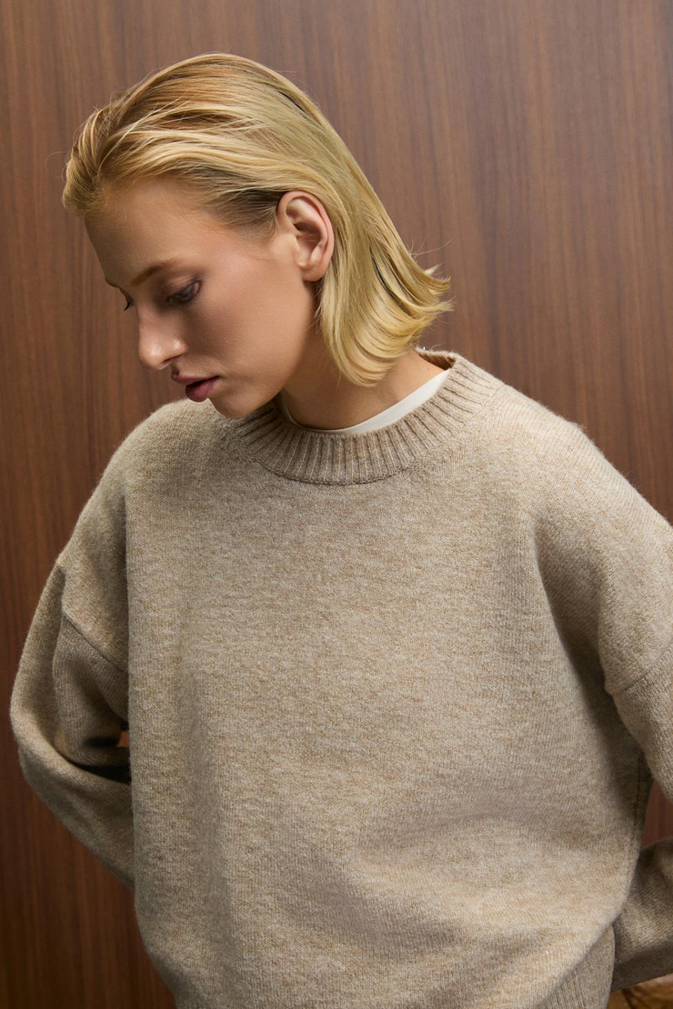 NANNA Kadın Oversize Fit Yumuşacık Kaşmir Tuşesinde Bisiklet yaka Kalın Triko Bej Kazak