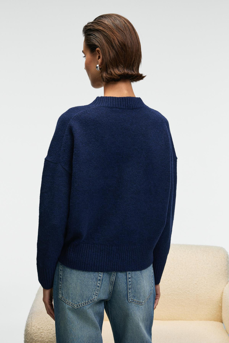 NANNA Kadın Oversize Fit Yumuşacık Kaşmir Tuşesinde Bisiklet yaka Kalın Triko Lacivert Kazak