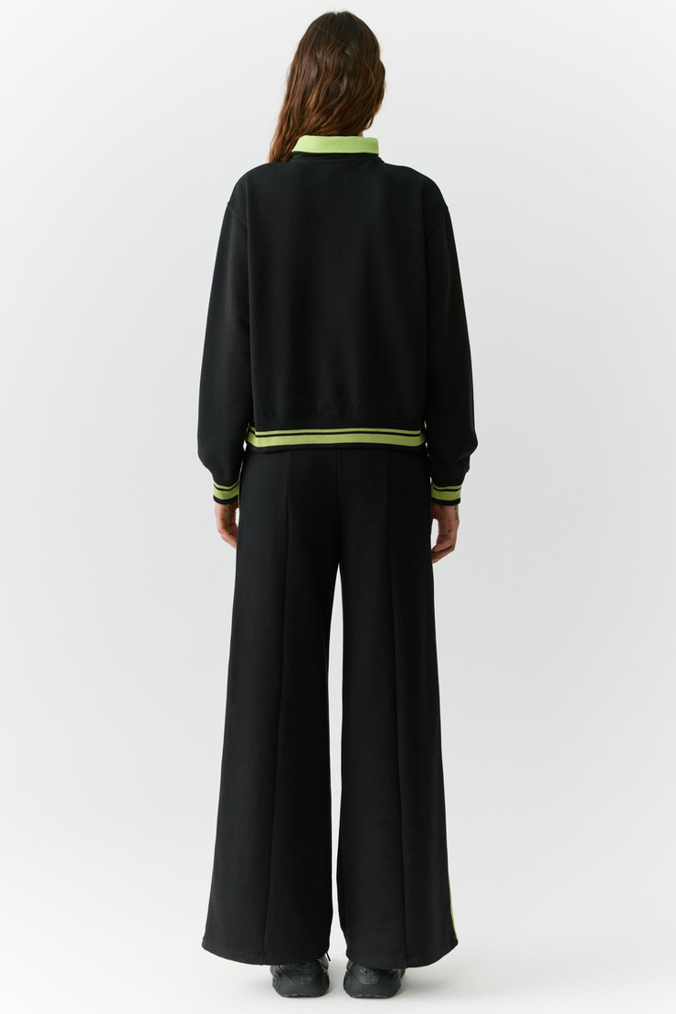 NATAN Kadın Dik Yakalı Fermuarlı Baskı Detaylı Relaxed Siyah Sweatshirt