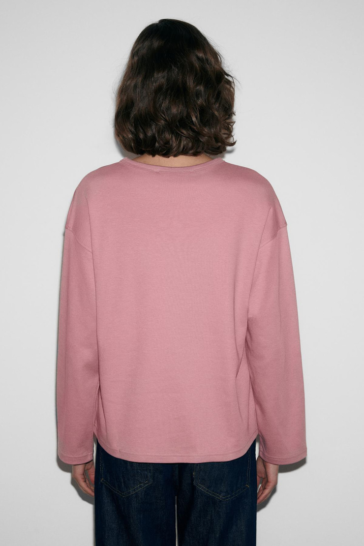 NEAT Kadın Organik Pamuklu Bisiklet Yaka Oversize Fit Uzun Kollu Pembe T-Shirt