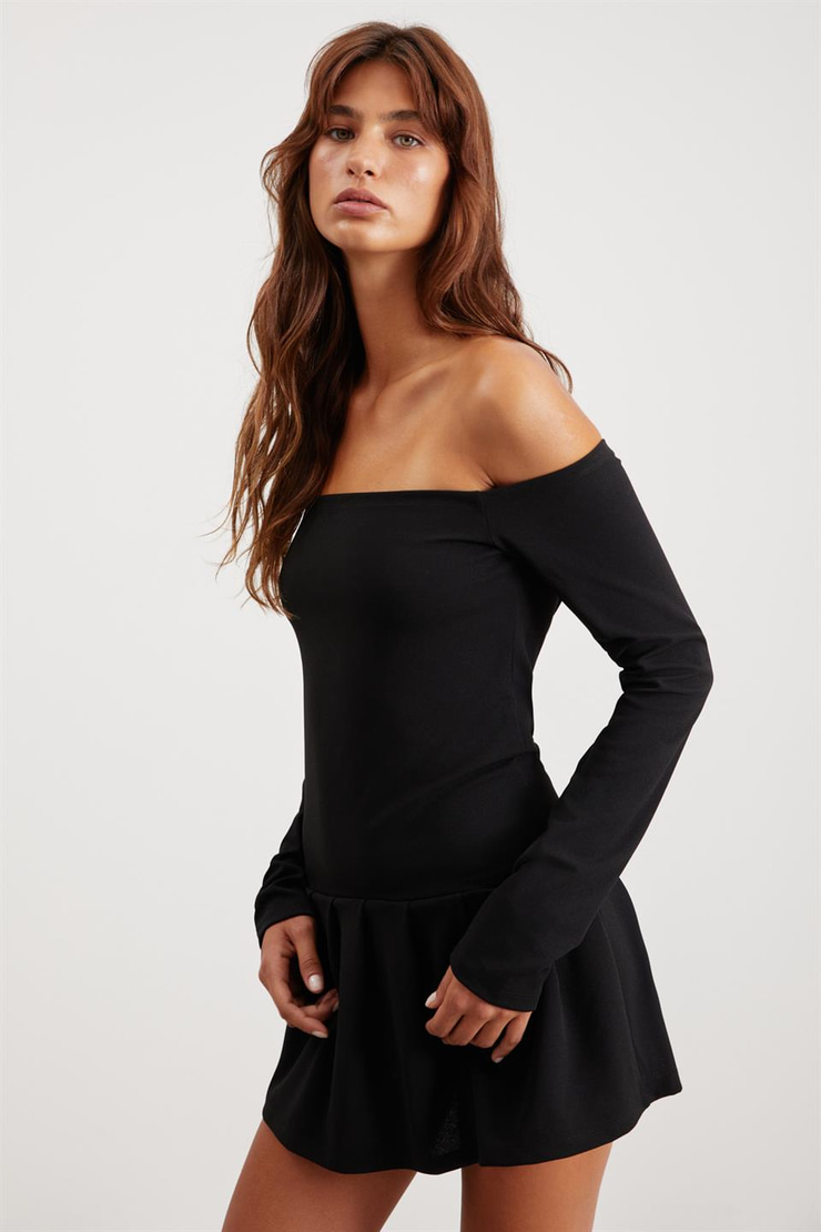 NEVA  Relaxed Siyah Tekli Elbise