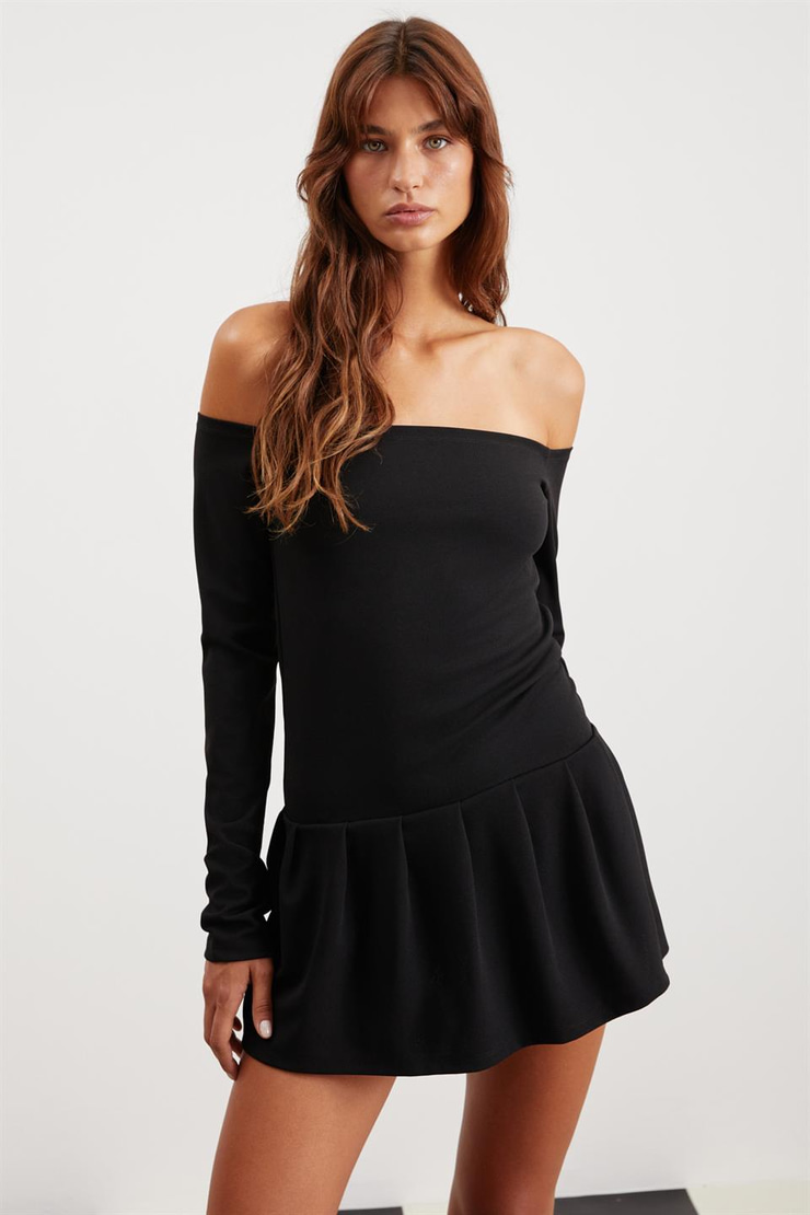 NEVA  Relaxed Siyah Tekli Elbise