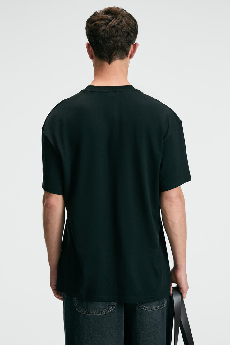 NIBBLE Erkek Oversize %100 Pamuk Baskılı Yuvarlak Yaka Siyah T-Shirt