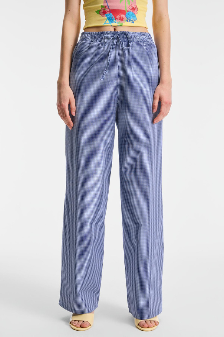 NILAH Kadın Oversize Yüksek Bel Geniş Paça Mavi - Desenli Pantolon