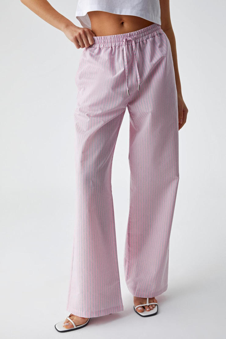 NILAH Kadın Oversize Yüksek Bel Geniş Paça Beyaz - Pembe Pantolon