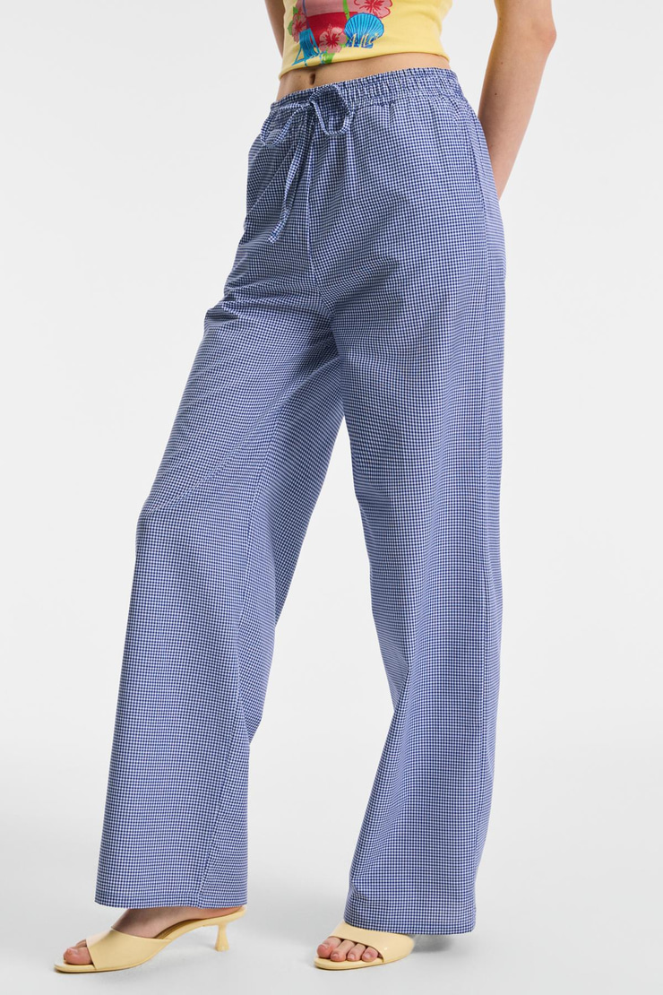 NILAH Kadın Oversize Yüksek Bel Geniş Paça Mavi - Desenli Pantolon