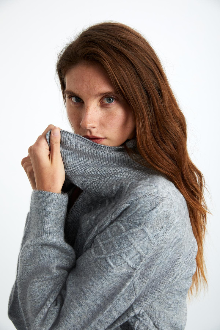 NIPUR Kadın V Yaka Recycle Triko Grimelanj Kazak