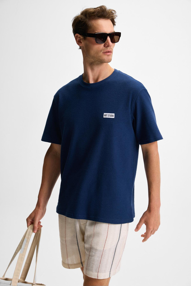 NOIR Erkek%100 Organik Pamuk  Bisiklet Yaka Kısa Kol Regular Lacivert T-Shirt