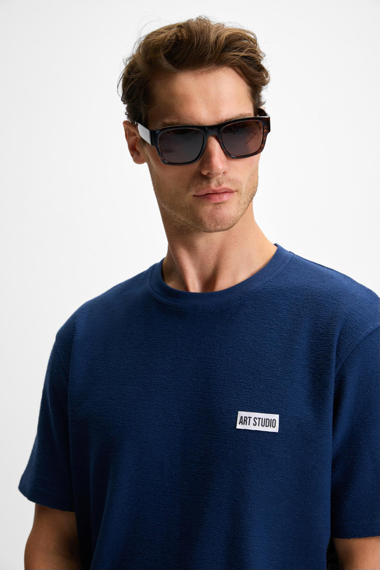 NOIR Erkek%100 Organik Pamuk  Bisiklet Yaka Kısa Kol Regular Lacivert T-Shirt