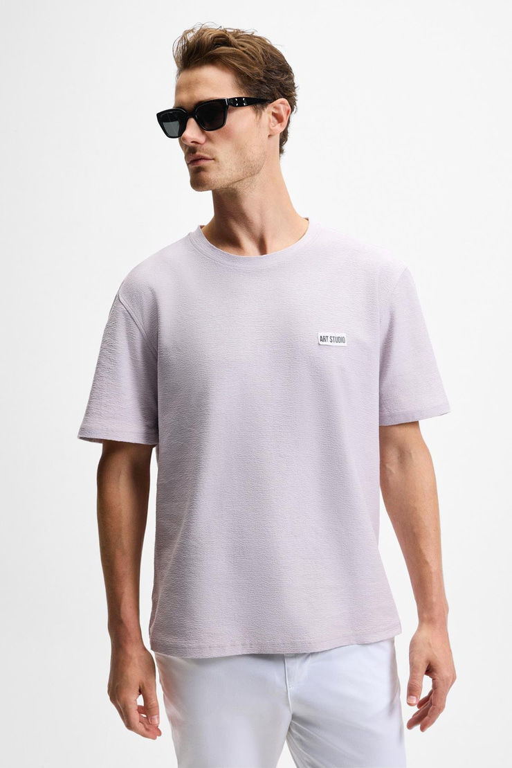 NOIR Erkek%100 Organik Pamuk  Bisiklet Yaka Kısa Kol Regular Lila T-Shirt