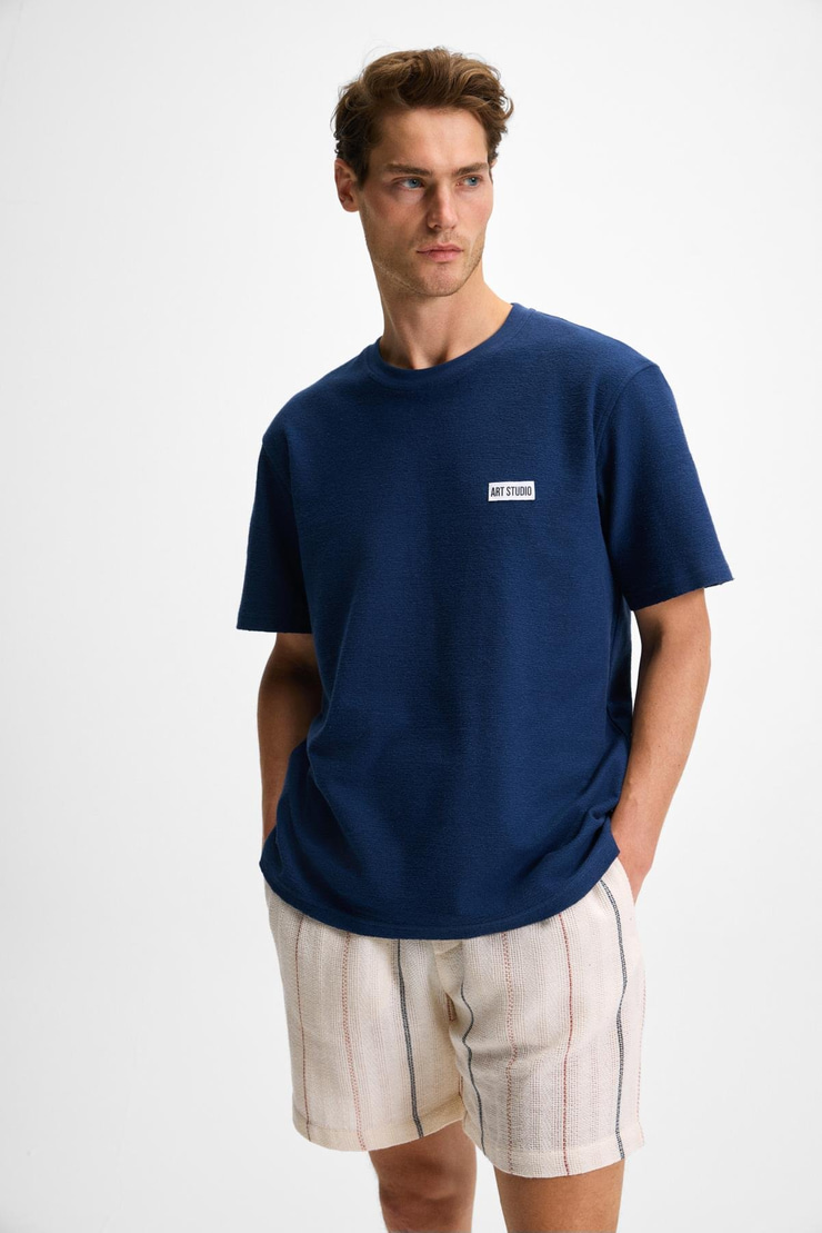 NOIR Erkek%100 Organik Pamuk  Bisiklet Yaka Kısa Kol Regular Lacivert T-Shirt