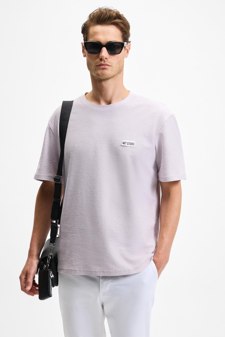 NOIR Erkek%100 Organik Pamuk  Bisiklet Yaka Kısa Kol Regular Lila T-Shirt