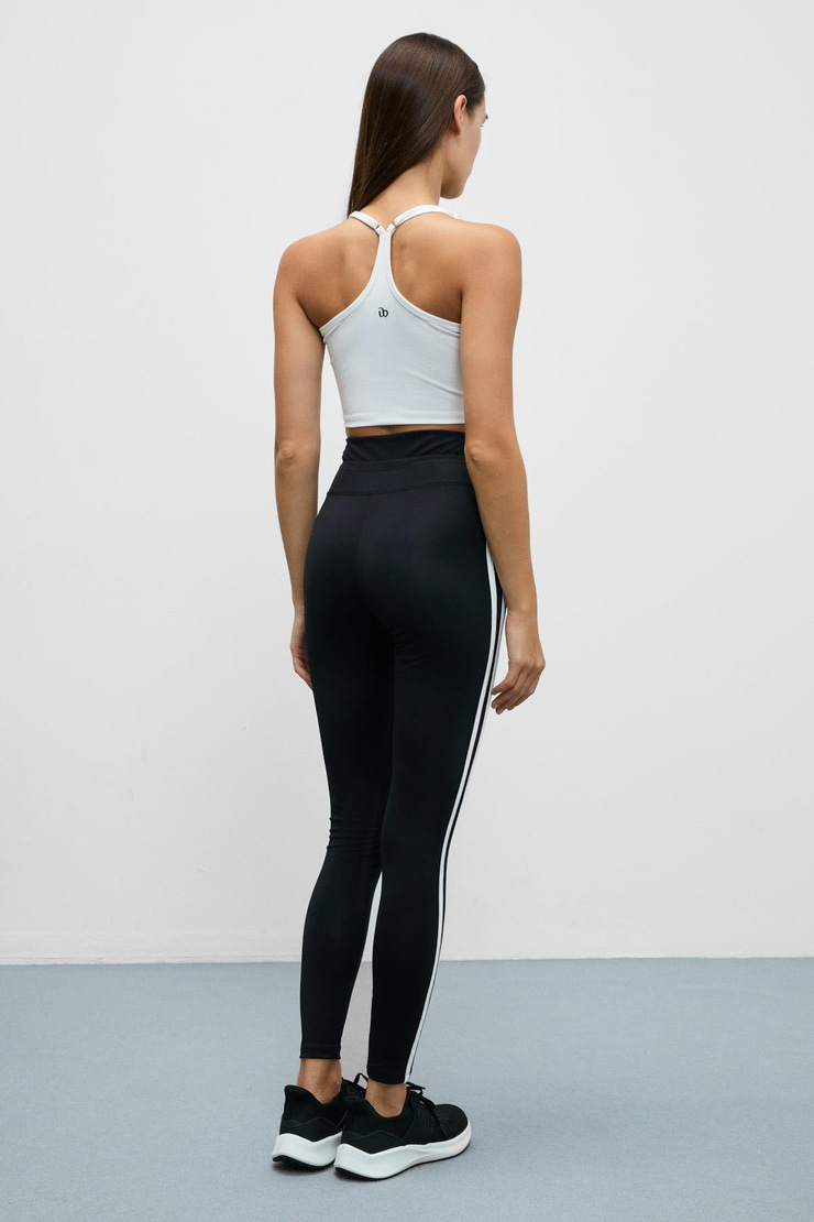 NORGIA Kadın Yumuşak Ve Esnek Dokulu Kontrast Biyeli Kordonlu Siyah - Beyaz Tayt