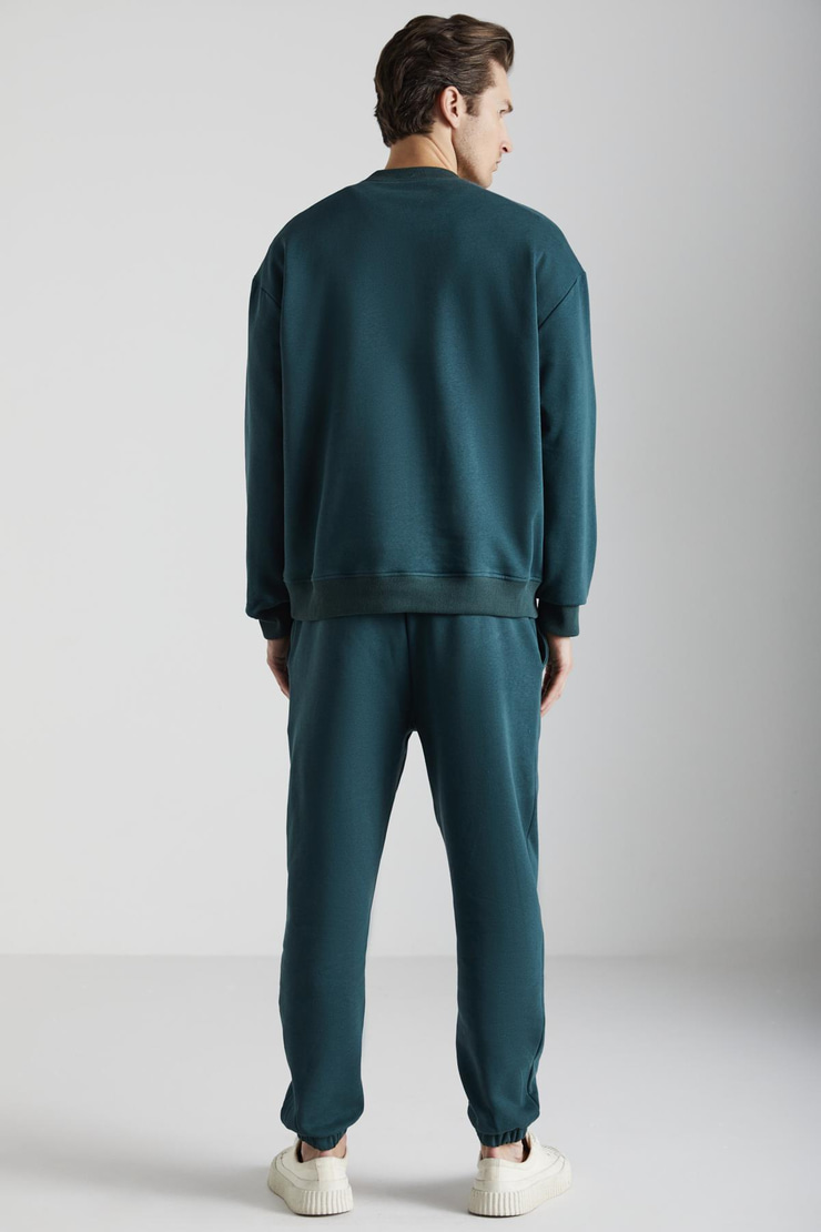 NOTTINGHAM Erkek 2'Li Set Relaxed Organik Pamuk İçi Şardonlu Koyu Yeşil Eşofman Takımı