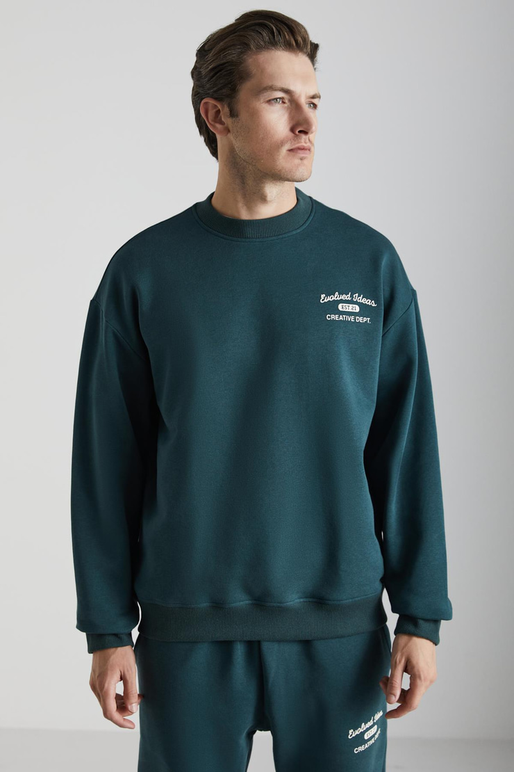 NOTTINGHAM Erkek 2'Li Set Relaxed Organik Pamuk İçi Şardonlu Koyu Yeşil Eşofman Takımı