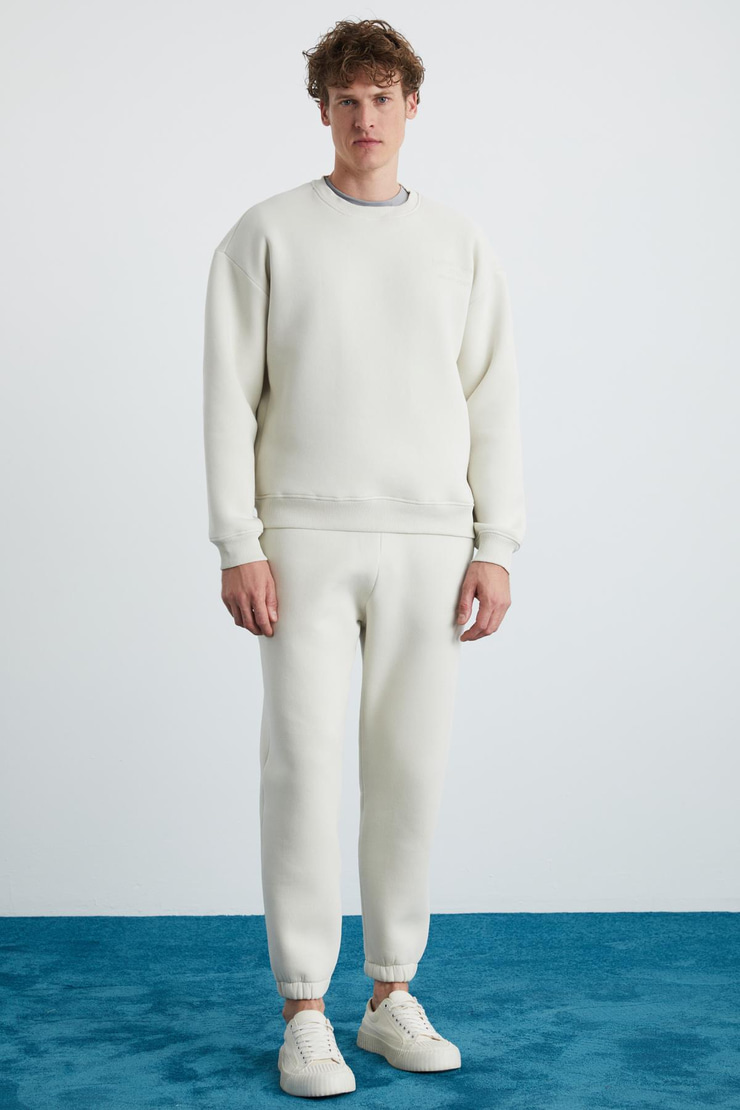 NOTTINGHAM Erkek 2'Li Set Relaxed Organik Pamuk İçi Şardonlu Taş Rengi Eşofman Takımı