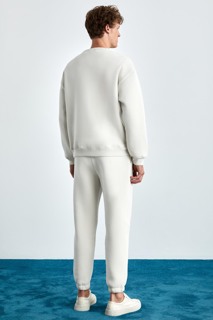NOTTINGHAM Erkek 2'Li Set Relaxed Organik Pamuk İçi Şardonlu Taş Rengi Eşofman Takımı
