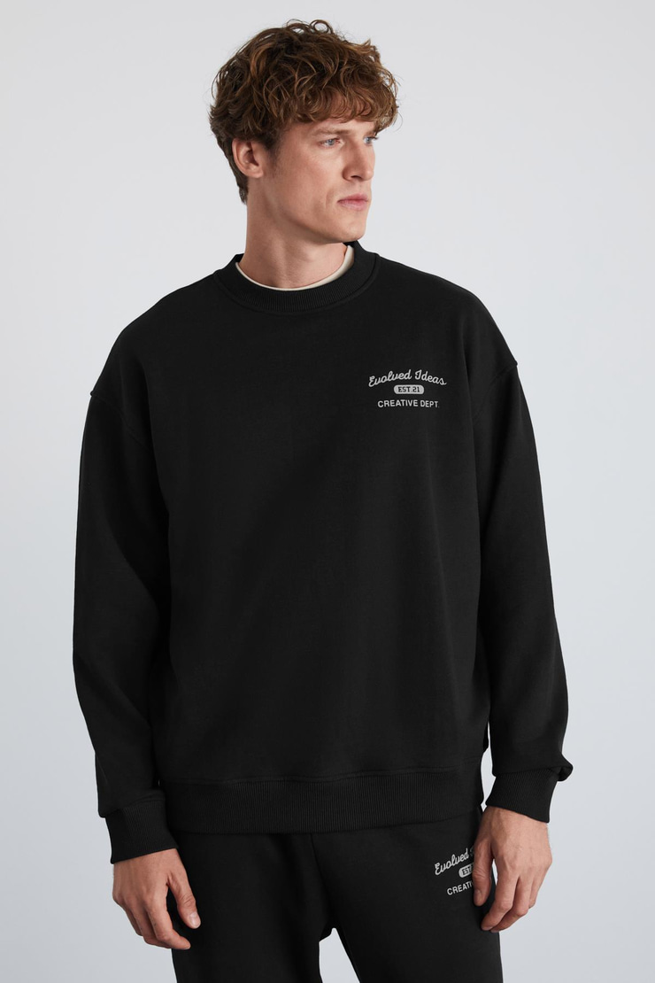 NOTTINGHAM Erkek 2'Li Set Relaxed Organik Pamuk İçi Şardonlu Siyah Eşofman Takımı