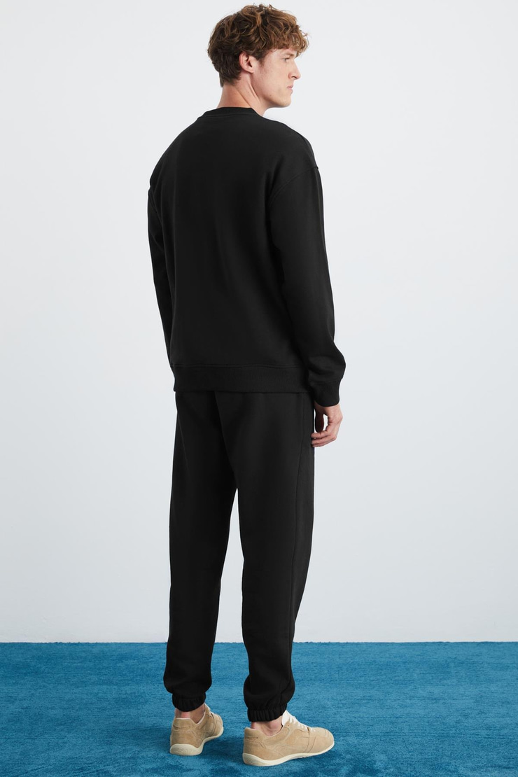 NOTTINGHAM Erkek 2'Li Set Relaxed Organik Pamuk İçi Şardonlu Siyah Eşofman Takımı