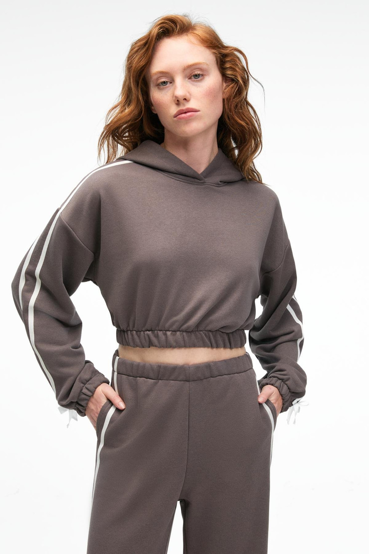 NYRELLA Kadın Oversize Yanları Cepli Yan Şeritli Rahat Kesim Antrasit Eşofman Altı