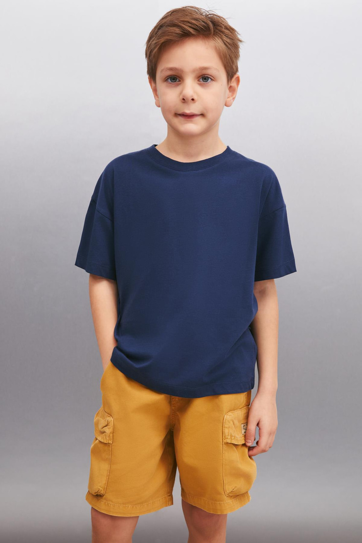 OCTAVE  Oversize Lacivert Tekli T-Shirt