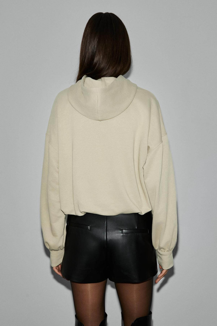 OLVERA Kadın Kapüşonlu Etek Ucu Balon Oversize Açık Haki Sweatshirt